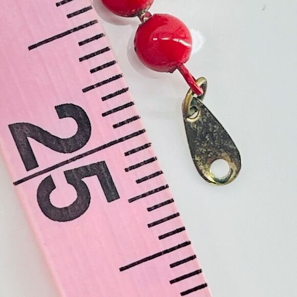 Oops A Daisy Signed Red Enamel Necklace Ball Chain Vintage Beads 25" Strand - Picture 8 of 9